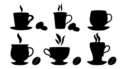 set of coffee silhouette vector on tranparent background