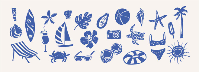 Flat vector doodle summer vacation elements