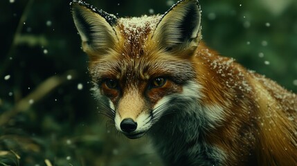 Obraz premium Red fox in snowy forest, winter wildlife portrait, nature background, ideal for wildlife calendars