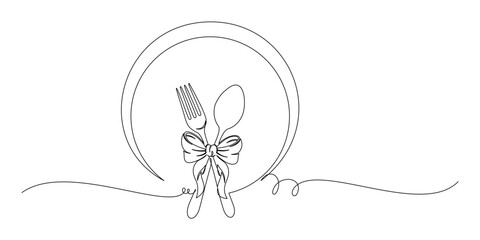 cutlery continuous line art vector illustration 4