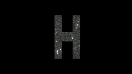Obraz premium Letter H in silver glitter on a black background in 4k