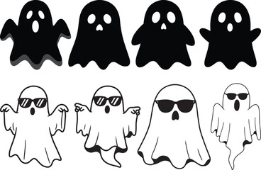Obraz premium playful ghost illustrations various styles silhouettes figures wearing sunglasses halloween spooky fun