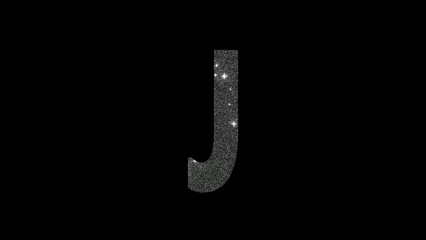 Letter J in silver glitter on a black background in 4k