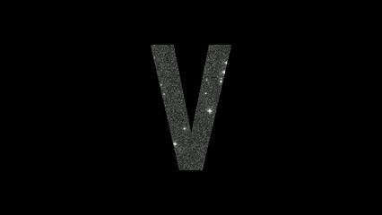 Letter V in silver glitter on a black background in 4k