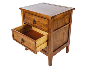 Wooden bedside table nightstand with two drawers on a transparent background