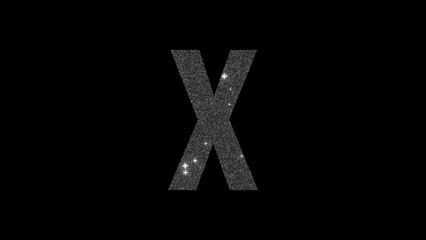 Obraz premium Letter X in silver glitter on a black background in 4k