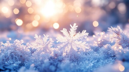 Sparkling Snowflakes Glisten In Winter Sunlight