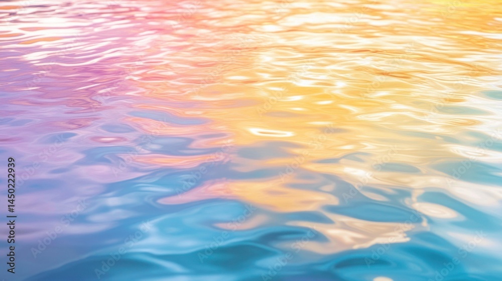 Poster simple white canvas with soft rainbow ripple patterns, creating a serene and light presentation back