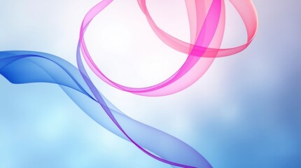 Abstract flowing blue and pink ribbons on a light background