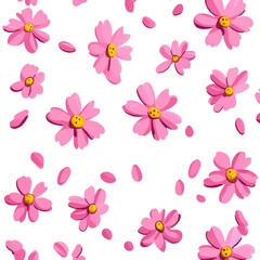 Floral flourish whimsical pattern featuring soft pink blossoms with a floating petal motif