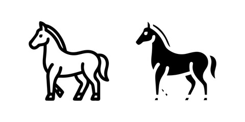 A modern vector icon set showcasing horses, suitable for animal and equestrian designs.