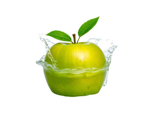 Apple in motion splash scene, isolated PNG on white background