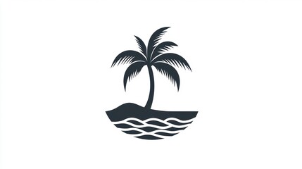 Simple Palm Tree on Island Silhouette