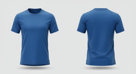 Royal blue short-sleeve t-shirt mockup with front and back views. Blank apparel for design placement, shown on a neutral background.