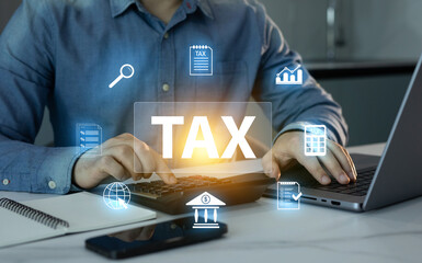 Government taxes and calculation tax return annual report.Tax and vat concept. Tax form online for tax payment.State taxes digital.	