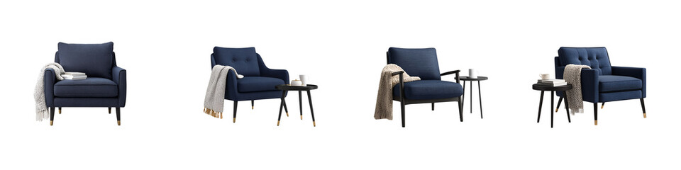 Fototapeta premium Modern navy blue armchairs in a stylish living room setting.