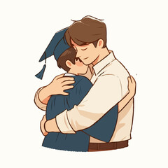 Graduate hugging father after ceremony with emotion