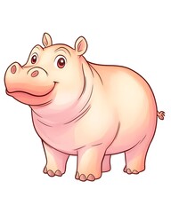 Obraz premium A cartoon hippopotamus with a big smile and pink skin, standing on all fours
