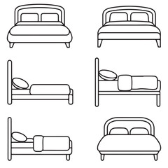 SET VECTOR VARIOUS BED icon OUTLINE LINE COLORING PAGE SILHOUETTES