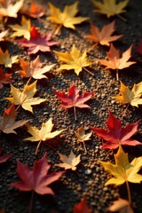 Deep brown earth toned carpet, maple, oak, and birch leaves in various stages of decay , nature, yellow leaves