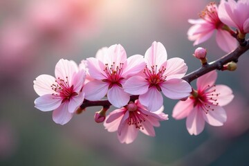 Obraz premium Delicate pink sakura blossoms, soft petals, gentle branch pattern, floral design, texture