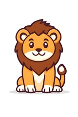 Obraz premium Adorable cartoon lion cub sitting, smiling, orange and brown