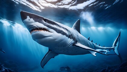 Massive Great White Shark Hunting in Deep Ocean Waters
