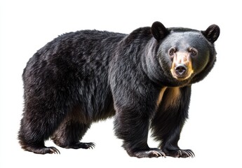 Fototapeta premium Realistic depiction of a black bear standing on a white background showcasing its fur texture and features in detailed illustration style for nature art lovers