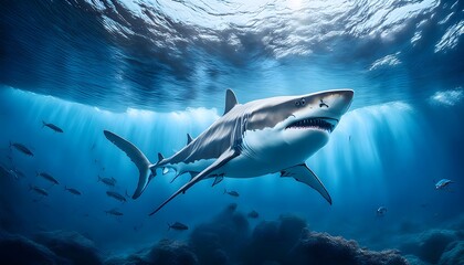 Massive Great White Shark Hunting in Deep Ocean Waters