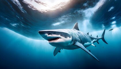 Massive Great White Shark Hunting in Deep Ocean Waters