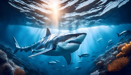 Massive Great White Shark Hunting in Deep Ocean Waters