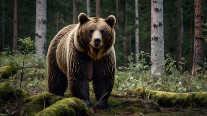 A fierce bear in the jungle.
