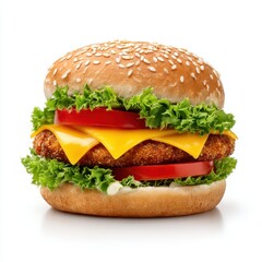 Delicious chicken burger isolated on white background