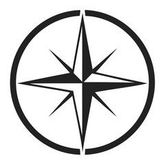 High resolution vector graphic of a black and white compass rose navigation symbol for design projects isolated on transparent background
