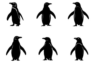 Obraz premium Six Black and White Penguin Silhouettes on White Background