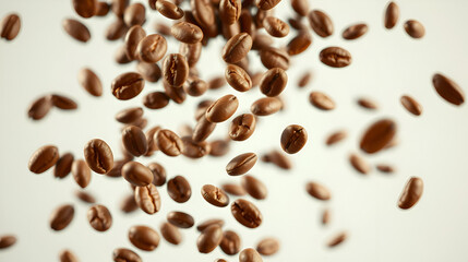 Obraz premium Coffee beans flying in the air in freeze motion.