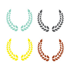  leaf wreath icon set. Vector Olive wreath award for certificate. gold, silver, bronze, beige. Wreath trophy emblem for a winner.