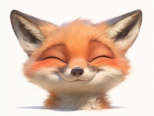 Obraz premium Adorable orange fox with closed eyes smiles happily
