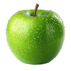 Fresh green apple with water droplets isolated on black background healthy fruit food nutrition diet closeup  on transparent background