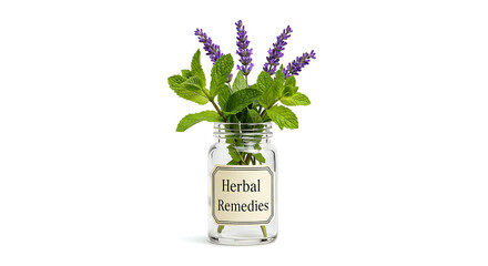 Herbal Remedies: Natural Medicine Still Life with Lavender and Mint in Glass Jar for Holistic Wellness and Alternative Treatment