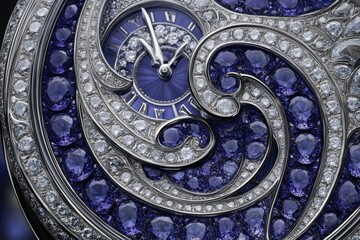 Naklejka premium Ornate, detailed wristwatch with sapphire and diamond embellishments.