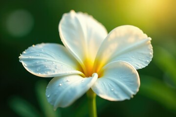 Fototapeta premium Glistening dewdrop on pristine white petal, sunlight, sunlight, high resolution, shiny