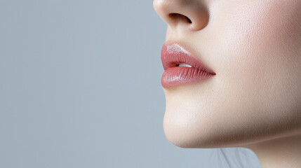 Fototapeta premium Close up of woman lips showcasing natural and soft makeup look, highlighting beauty and elegance