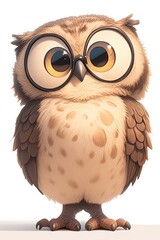 Naklejka premium Adorable owl cartoon character with glasses, on a white background