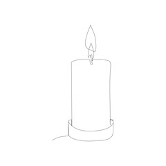Continuous line drawing of candle. Candle one line icon. Vector illustration. Christmas candle icon, the candle is drawn with one continuous line.