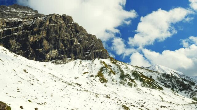 Icy Rock Wall and Soft Snowfields in Winter Sunlight near Oy in the Bavarian Alpine Foothills