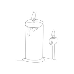 Continuous line drawing of candle. Candle one line icon. Vector illustration. Christmas candle icon, the candle is drawn with one continuous line.