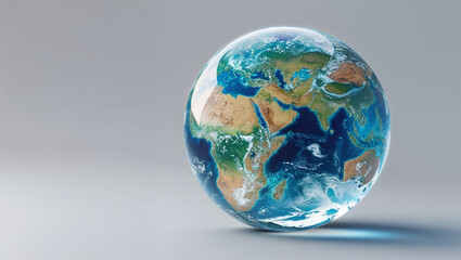 Fototapeta premium This lifelike globe against a neutral background reveals intricately detailed continents paired with vast, serene oceans.
