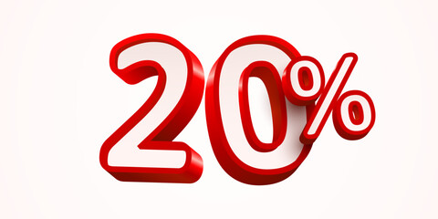 20 percent Off. 3d number 10. Sale banner. Vector illustration.