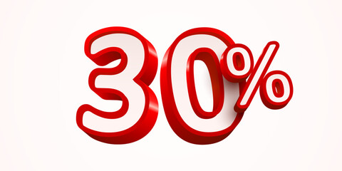 30 percent Off. 3d number 10. Sale banner. Vector illustration.